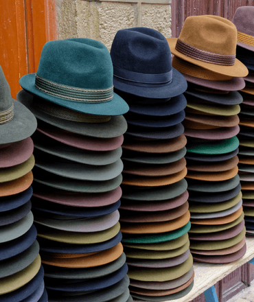 Close up of hats at a market