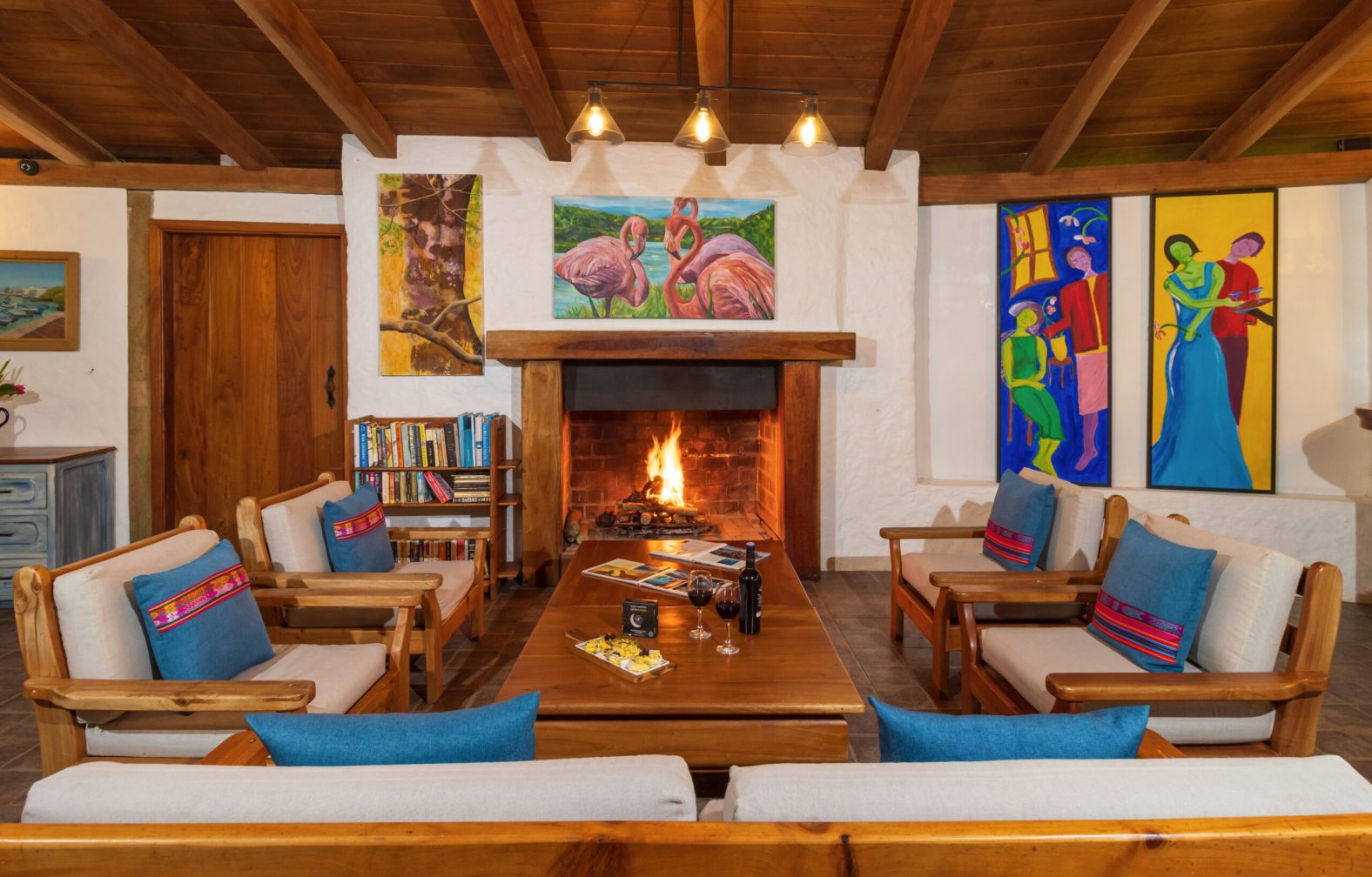 Fireside lounge at Enchanted Galapagos Lodge